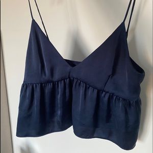 Navy silk flowy tank top